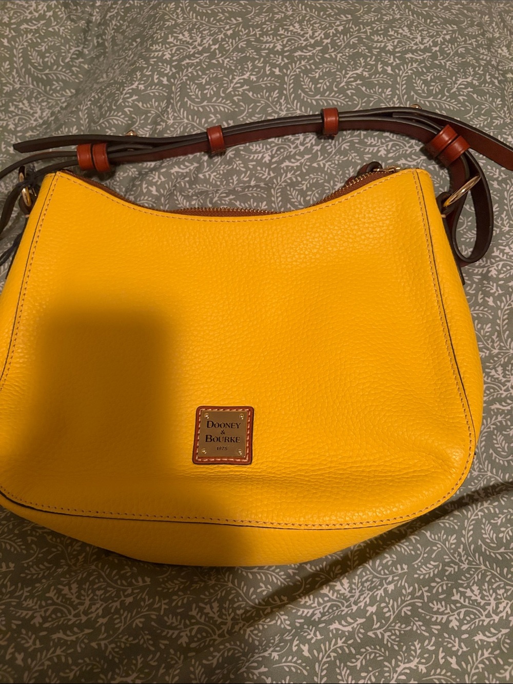 Dooney & Bourke Bright Yellow Pebbled Leather Shoulder Bag with Brown Strap